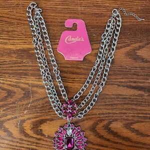 Candie's Silver and Fuchsia Gem Necklace